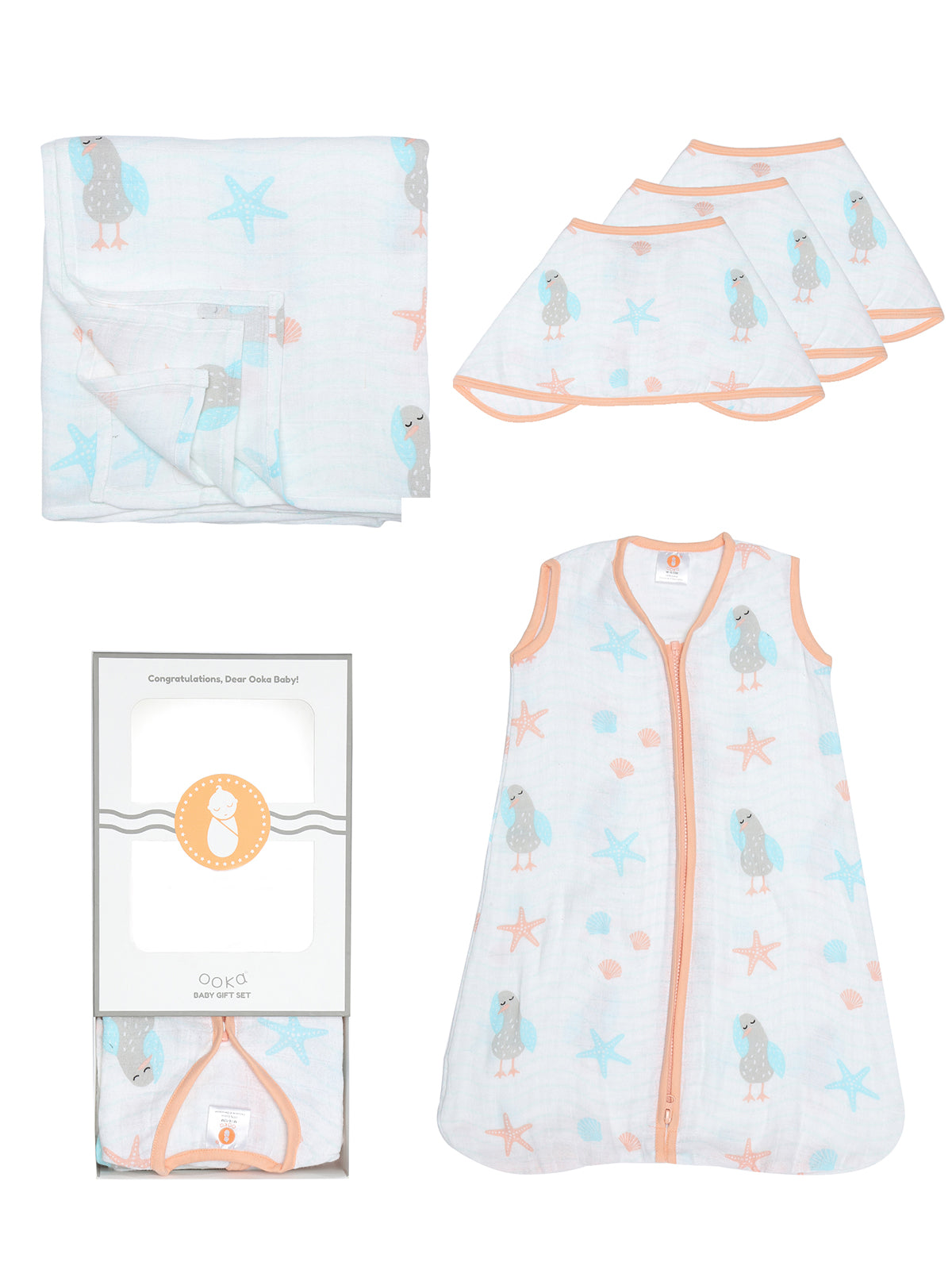 Newborn Care Gift Set from Ooka Baby (An Ocean's Lullaby Collection)- Available in 3 Prints