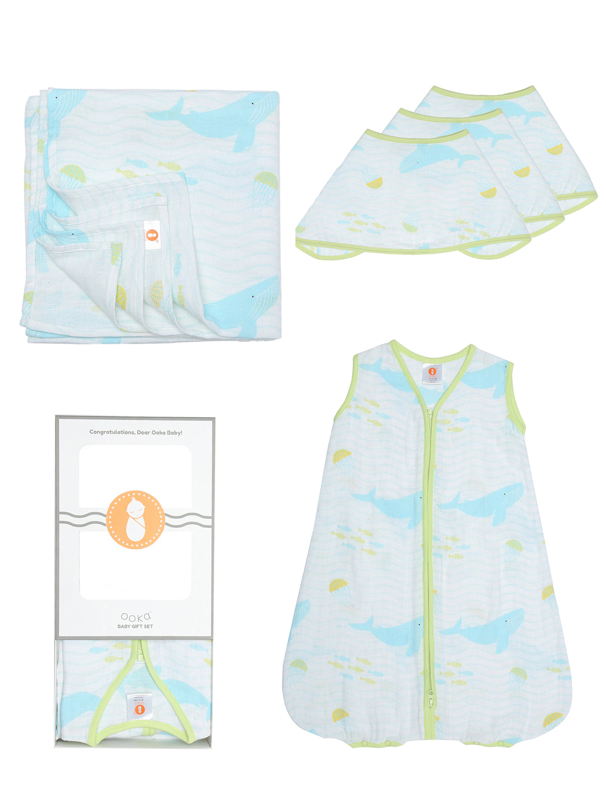 Newborn Care Gift Set from Ooka Baby (An Ocean's Lullaby Collection)- Available in 3 Prints