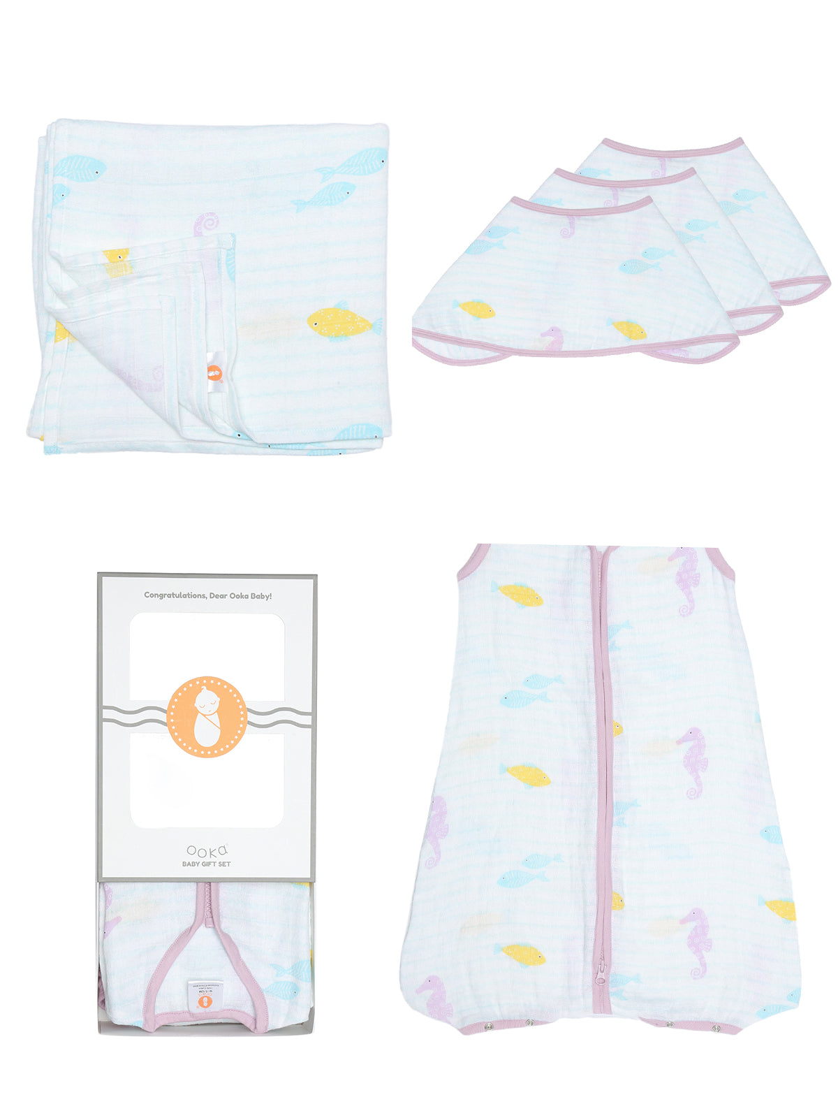 Newborn Care Gift Set from Ooka Baby (An Ocean's Lullaby Collection)- Available in 3 Prints